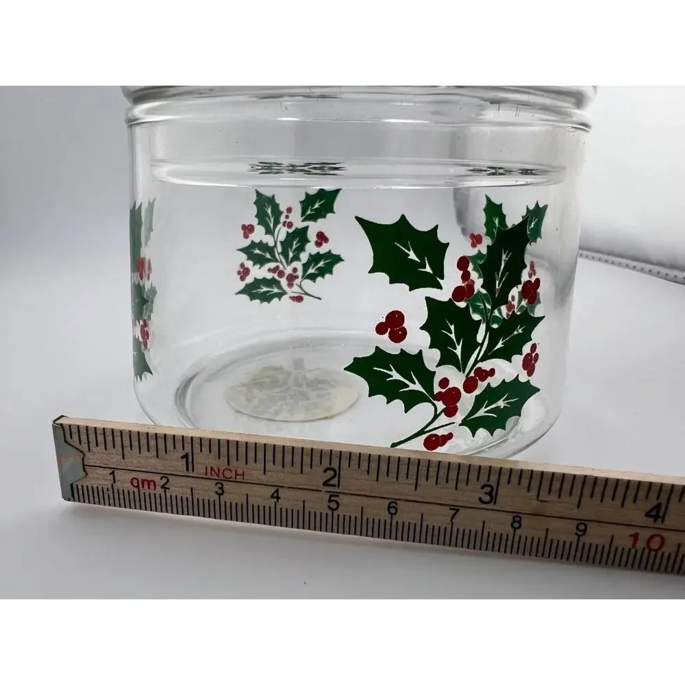 Vintage Indiana Glass 5979 Clear Christmas Holly‎ Berries Snack Jar with Lid